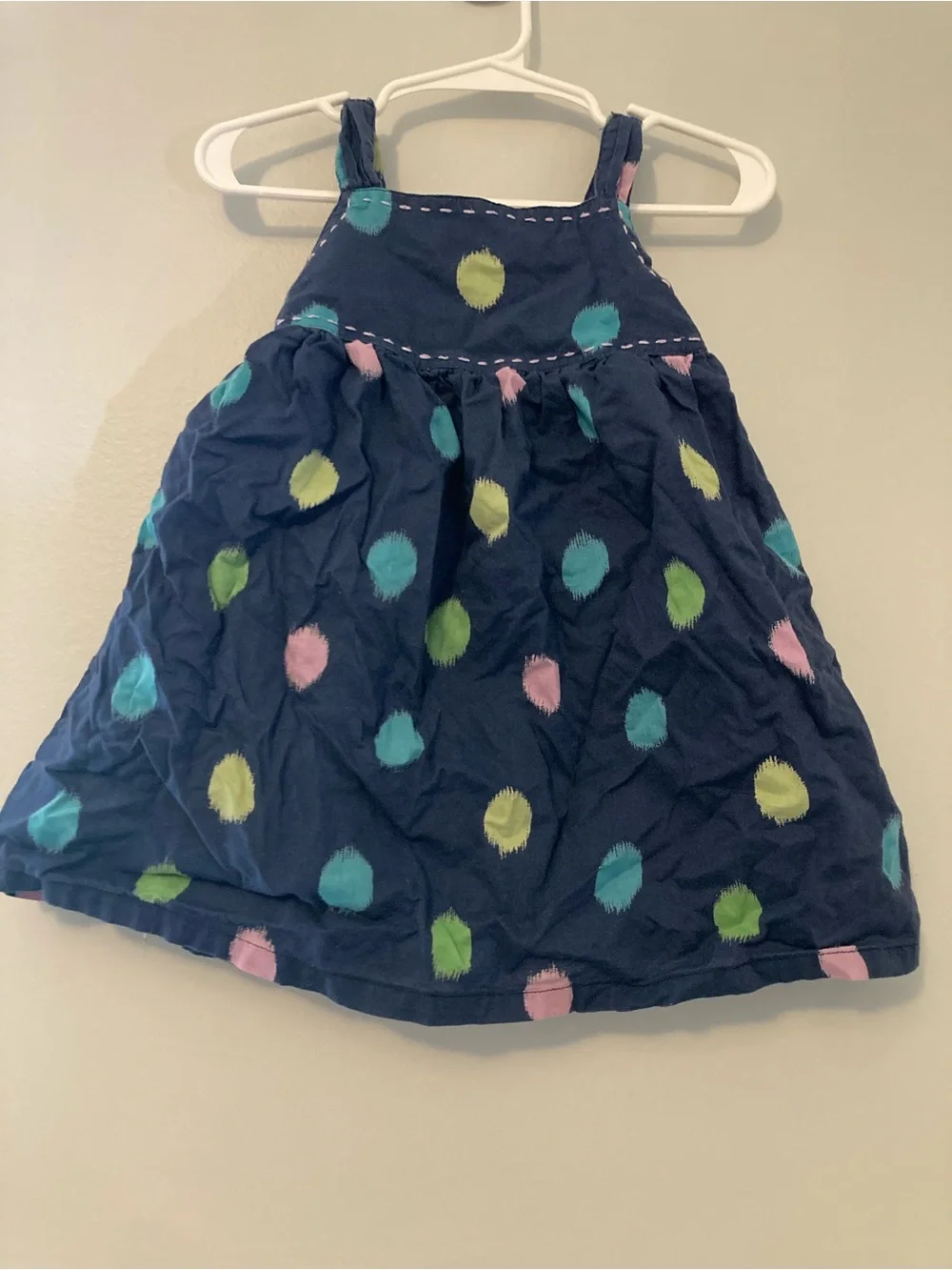 Old Navy Navy Blue Tank Dress with Pink, Teal & Lime Dots